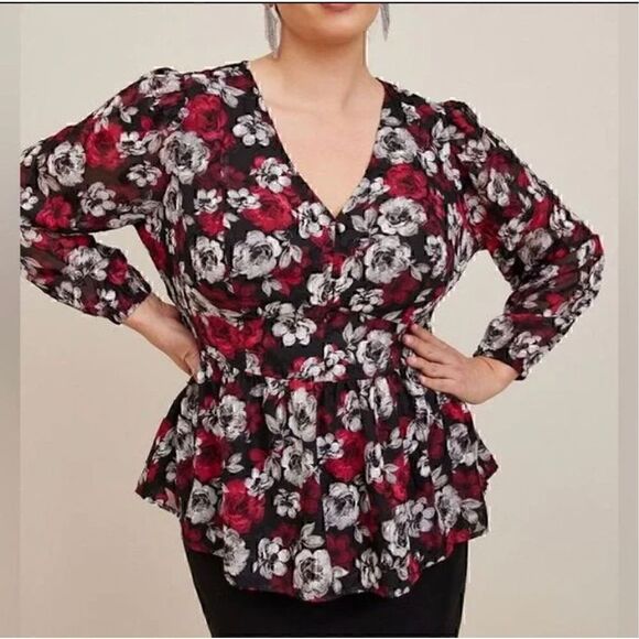 Torrid Floral Tunic Blouse Peplum Chiffon Camisole Sz 2 XXL Plus Size Top - Picture 1 of 14